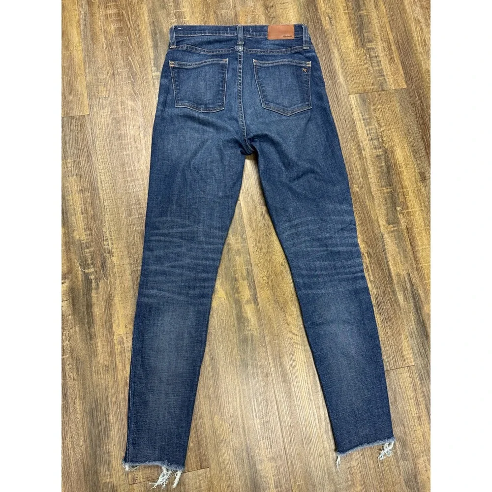 Madewell High Rise Skinny Jeans Distressed Raw Hem Dark Wash H0317 Womens 27
